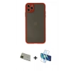 MARSİLYAN™- iPhone 11 Pro Max Kılıf Ahenk Çizgi Serisi - Siyah 3D Antistatik Cam Ekran Koruyucu + Yeşil Rainbow Kamera Lens Koruma Cam