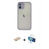 MARSİLYAN™- iPhone 11 Pro Max Kılıf Ahenk Çizgi Serisi - Siyah 3D Antistatik Cam Ekran Koruyucu + Renkli Kamera Lens Koruma Cam - YL