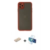 MARSİLYAN™- iPhone 11 Pro Max Kılıf Ahenk Çizgi Serisi - Siyah 3D Antistatik Cam Ekran Koruyucu + Renkli Kamera Lens Koruma Cam - YL