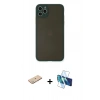 MARSİLYAN™- iPhone 11 Pro Max Kılıf Ahenk Çizgi Serisi - Siyah 3D Antistatik Cam Ekran Koruyucu + Renkli Kamera Lens Koruma Cam - YL