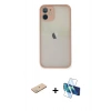 MARSİLYAN™- iPhone 11 Pro Max Kılıf Ahenk Çizgi Serisi - Siyah 3D Antistatik Cam Ekran Koruyucu + Renkli Kamera Lens Koruma Cam - YL