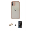 MARSİLYAN™- iPhone 11 Pro Max Kılıf Ahenk Çizgi Serisi - Siyah 3D Antistatik Hayalet Cam Ekran Koruyucu + Renkli Kamera Lens Koruma Cam - YL