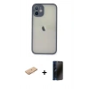 MARSİLYAN™- iPhone 11 Pro Max Kılıf Ahenk Çizgi Serisi - Siyah 3D Antistatik Hayalet Cam Ekran Koruyucu + Renkli Kamera Lens Koruma Cam - TU
