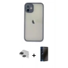 MARSİLYAN™- iPhone 11 Pro Max Kılıf Ahenk Çizgi Serisi - Siyah 3D Antistatik Hayalet Cam Ekran Koruyucu + Pers Alüminyum Kamera Lens - SH
