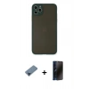 MARSİLYAN™- iPhone 11 Pro Max Kılıf Ahenk Çizgi Serisi - Siyah 3D Antistatik Hayalet Cam Ekran Koruyucu + Metal Kamera Lens Koruma Cam - MI
