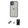 MARSİLYAN™- iPhone 11 Pro Max Kılıf Ahenk Çizgi Serisi - Siyah 3D Antistatik Hayalet Cam Ekran Koruyucu + Metal Kamera Lens Koruma Cam - GS
