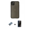MARSİLYAN™- iPhone 11 Pro Max Kılıf Ahenk Çizgi Serisi - Siyah 3D Antistatik Hayalet Cam Ekran Koruyucu + Shine Kamera Lens Koruma Cam - GD