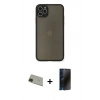 MARSİLYAN™- iPhone 11 Pro Max Kılıf Ahenk Çizgi Serisi - Siyah 3D Antistatik Hayalet Cam Ekran Koruyucu + Rainbow Kamera Lens Koruma Cam - YL