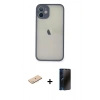 MARSİLYAN™- iPhone 11 Pro Max Kılıf Ahenk Çizgi Serisi - Siyah 3D Antistatik Hayalet Cam Ekran Koruyucu + Renkli Kamera Lens Koruma Cam - MI