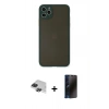 MARSİLYAN™- iPhone 11 Pro Max Kılıf Ahenk Çizgi Serisi - Siyah 3D Antistatik Hayalet Cam Ekran Koruyucu + Pers Alüminyum Kamera Lens - SH