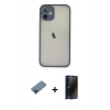 MARSİLYAN™- iPhone 11 Pro Max Kılıf Ahenk Çizgi Serisi - Siyah 3D Antistatik Hayalet Cam Ekran Koruyucu + Metal Kamera Lens Koruma Cam - MI