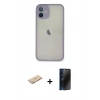 MARSİLYAN™- iPhone 11 Pro Max Kılıf Ahenk Çizgi Serisi - Siyah 3D Antistatik Hayalet Cam Ekran Koruyucu + Renkli Kamera Lens Koruma Cam - YL