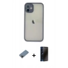 MARSİLYAN™- iPhone 11 Pro Max Kılıf Ahenk Çizgi Serisi - Siyah 3D Antistatik Hayalet Cam Ekran Koruyucu + Metal Kamera Lens Koruma Cam - SH