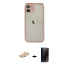 MARSİLYAN™- iPhone 11 Pro Max Kılıf Ahenk Çizgi Serisi - Siyah 3D Antistatik Hayalet Cam Ekran Koruyucu + Renkli Kamera Lens Koruma Cam - TU