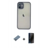 MARSİLYAN™- iPhone 11 Pro Max Kılıf Ahenk Çizgi Serisi - Siyah 3D Antistatik Hayalet Cam Ekran Koruyucu + Shine Kamera Lens Koruma Cam - SABE