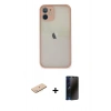 MARSİLYAN™- iPhone 11 Pro Max Kılıf Ahenk Çizgi Serisi - Siyah 3D Antistatik Hayalet Cam Ekran Koruyucu + Renkli Kamera Lens Koruma Cam - MI