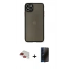 MARSİLYAN™- iPhone 11 Pro Max Kılıf Ahenk Çizgi Serisi - Siyah 3D Antistatik Hayalet Cam Ekran Koruyucu + Pers Alüminyum Kamera Lens - KI