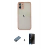 MARSİLYAN™- iPhone 11 Pro Max Kılıf Ahenk Çizgi Serisi - Siyah 3D Antistatik Hayalet Cam Ekran Koruyucu + Mor Metal Kamera Lens Koruma Cam
