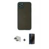 MARSİLYAN™- iPhone 11 Pro Max Kılıf Ahenk Çizgi Serisi - Siyah 3D Antistatik Hayalet Cam Ekran Koruyucu + Pers Alüminyum Kamera Lens - YL