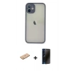 MARSİLYAN™- iPhone 11 Pro Max Kılıf Ahenk Çizgi Serisi - Siyah 3D Antistatik Hayalet Cam Ekran Koruyucu + Renkli Kamera Lens Koruma Cam - PE