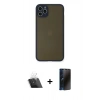 MARSİLYAN™- iPhone 11 Pro Max Kılıf Ahenk Çizgi Serisi - Siyah 3D Antistatik Hayalet Cam Ekran Koruyucu + Kamera Lens Koruma Cam - SF