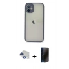 MARSİLYAN™- iPhone 11 Pro Max Kılıf Ahenk Çizgi Serisi - Siyah 3D Antistatik Hayalet Cam Ekran Koruyucu + Pers Alüminyum Kamera Lens - LT