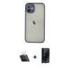 MARSİLYAN™- iPhone 11 Pro Max Kılıf Ahenk Çizgi Serisi - Siyah 3D Antistatik Hayalet Cam Ekran Koruyucu + Kamera Lens Koruma Cam - SF