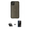 MARSİLYAN™- iPhone 11 Pro Max Kılıf Ahenk Çizgi Serisi - Siyah 3D Antistatik Hayalet Cam Ekran Koruyucu + Kamera Lens Koruma Cam - SF