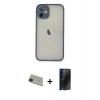 MARSİLYAN™- iPhone 11 Pro Max Kılıf Ahenk Çizgi Serisi - Siyah 3D Antistatik Hayalet Cam Ekran Koruyucu + Rainbow Kamera Lens Koruma Cam - YL