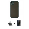 MARSİLYAN™- iPhone 11 Pro Max Kılıf Ahenk Çizgi Serisi - Siyah 3D Antistatik Hayalet Cam Ekran Koruyucu + Kamera Lens Koruma Cam - SF