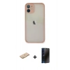MARSİLYAN™- iPhone 11 Pro Max Kılıf Ahenk Çizgi Serisi - Siyah 3D Antistatik Hayalet Cam Ekran Koruyucu + Renkli Kamera Lens Koruma Cam - SI