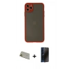 MARSİLYAN™- iPhone 11 Pro Max Kılıf Ahenk Çizgi Serisi - Siyah 3D Antistatik Hayalet Cam Ekran Koruyucu + Rainbow Kamera Lens Koruma Cam - GD