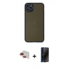 MARSİLYAN™- iPhone 11 Pro Max Kılıf Ahenk Çizgi Serisi - Siyah 3D Antistatik Hayalet Cam Ekran Koruyucu + Pers Alüminyum Kamera Lens - KI