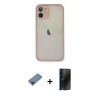 MARSİLYAN™- iPhone 11 Pro Max Kılıf Ahenk Çizgi Serisi - Siyah 3D Antistatik Hayalet Cam Ekran Koruyucu + Metal Kamera Lens Koruma Cam - SH