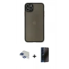 MARSİLYAN™- iPhone 11 Pro Max Kılıf Ahenk Çizgi Serisi - Siyah 3D Antistatik Hayalet Cam Ekran Koruyucu + Pers Alüminyum Kamera Lens - LT