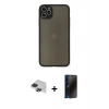 MARSİLYAN™- iPhone 11 Pro Max Kılıf Ahenk Çizgi Serisi - Siyah 3D Antistatik Hayalet Cam Ekran Koruyucu + Pers Alüminyum Kamera Lens - SH