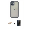 MARSİLYAN™- iPhone 11 Pro Max Kılıf Ahenk Çizgi Serisi - Siyah 3D Antistatik Hayalet Cam Ekran Koruyucu + Renkli Kamera Lens Koruma Cam - YL