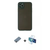 MARSİLYAN™- iPhone 11 Pro Max Kılıf Ahenk Çizgi Serisi - Siyah 3D Antistatik Seramik Nano Ekran Koruyucu + Mor Metal Kamera Lens Koruma Cam