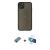 MARSİLYAN™- iPhone 11 Pro Max Kılıf Ahenk Çizgi Serisi - Siyah 3D Antistatik Seramik Nano Ekran Koruyucu + Mavi Metal Kamera Lens Koruma Cam