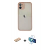 MARSİLYAN™- iPhone 11 Pro Max Kılıf Ahenk Çizgi Serisi - Siyah 3D Antistatik Seramik Nano Ekran Koruyucu + Renkli Kamera Lens Koruma Cam - PE