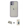 MARSİLYAN™- iPhone 11 Pro Max Kılıf Ahenk Çizgi Serisi - Siyah 6D Mat Seramik Hayalet Nano Ekran Koruyucu + Gold Rainbow Kamera Lens Koruma Cam
