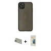 MARSİLYAN™- iPhone 11 Pro Max Kılıf Ahenk Çizgi Serisi - Siyah 6D Mat Seramik Hayalet Nano Ekran Koruyucu + Gold Rainbow Kamera Lens Koruma Cam