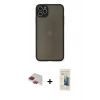 MARSİLYAN™- iPhone 11 Pro Max Kılıf Ahenk Çizgi Serisi - Siyah 6D Mat Seramik Hayalet Nano Ekran Koruyucu + Pers Alüminyum Kamera Lens - KI