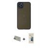 MARSİLYAN™- iPhone 11 Pro Max Kılıf Ahenk Çizgi Serisi - Siyah 6D Mat Seramik Hayalet Nano Ekran Koruyucu + Gold Rainbow Kamera Lens Koruma Cam