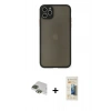 MARSİLYAN™- iPhone 11 Pro Max Kılıf Ahenk Çizgi Serisi - Siyah 6D Mat Seramik Hayalet Nano Ekran Koruyucu + Pers Alüminyum Kamera Lens - YL