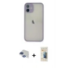 MARSİLYAN™- iPhone 11 Pro Max Kılıf Ahenk Çizgi Serisi - Siyah 6D Mat Seramik Hayalet Nano Ekran Koruyucu + Pers Alüminyum Kamera Lens - LT