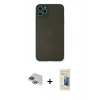 MARSİLYAN™- iPhone 11 Pro Max Kılıf Ahenk Çizgi Serisi - Siyah 6D Mat Seramik Hayalet Nano Ekran Koruyucu + Pers Alüminyum Kamera Lens - YL