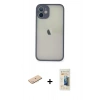 MARSİLYAN™- iPhone 11 Pro Max Kılıf Ahenk Çizgi Serisi - Siyah 6D Mat Seramik Hayalet Nano Ekran Koruyucu + Mavi Renkli Kamera Lens Koruma Cam