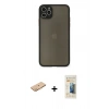 MARSİLYAN™- iPhone 11 Pro Max Kılıf Ahenk Çizgi Serisi - Siyah 6D Mat Seramik Hayalet Nano Ekran Koruyucu + Renkli Kamera Lens Koruma Cam - TU