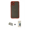 MARSİLYAN™- iPhone 11 Pro Max Kılıf Ahenk Çizgi Serisi - Siyah 6D Mat Seramik Hayalet Nano Ekran Koruyucu + Gold Rainbow Kamera Lens Koruma Cam